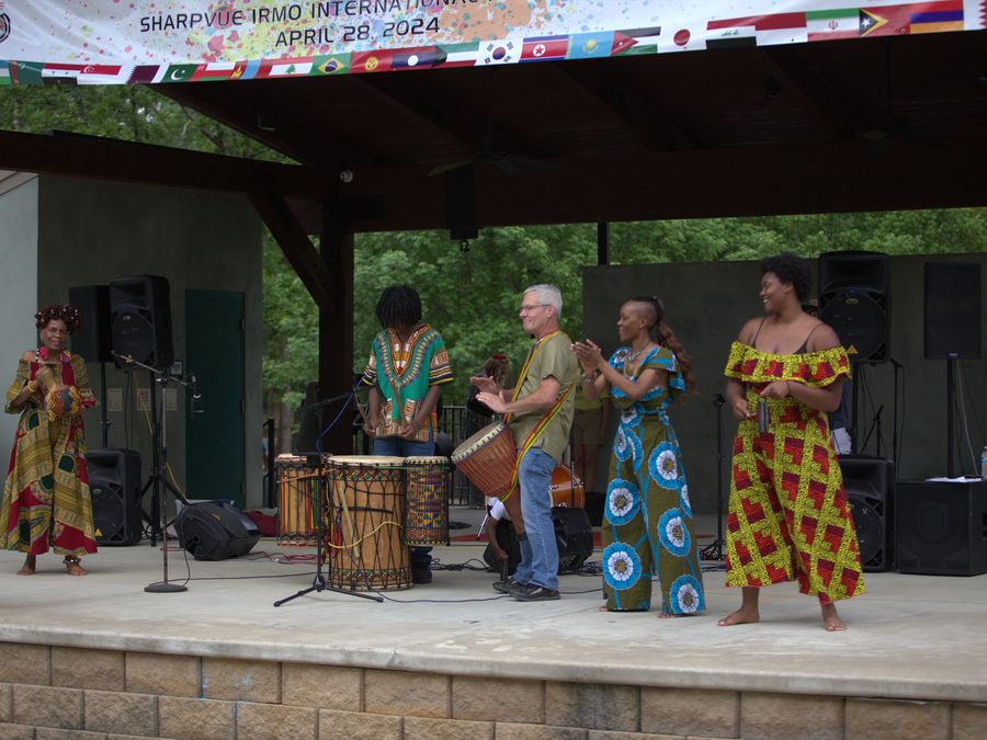 West African drummers and dancers on the Moore Park stage
