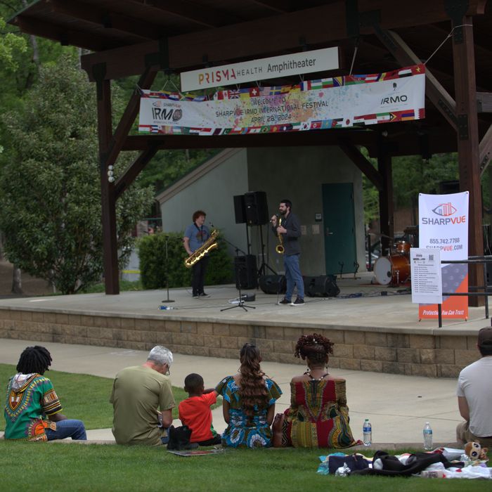 A jazz band performing for the crowd at Moore Park